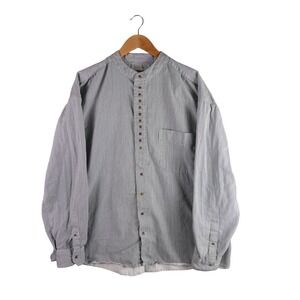 Civilian Mens 2XL Grandad Collar Striped Cotton Button Down Shirt Navy White